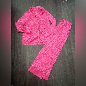Hot Pink Leopard Print Silky Pajama Set